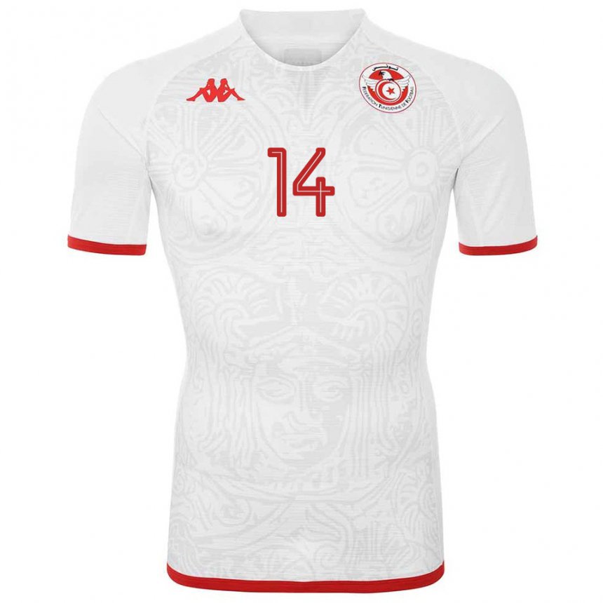 Kinder Tunesische Salah Barhoumi #14 Weiß Auswärtstrikot Trikot 22-24 T-shirt Belgien