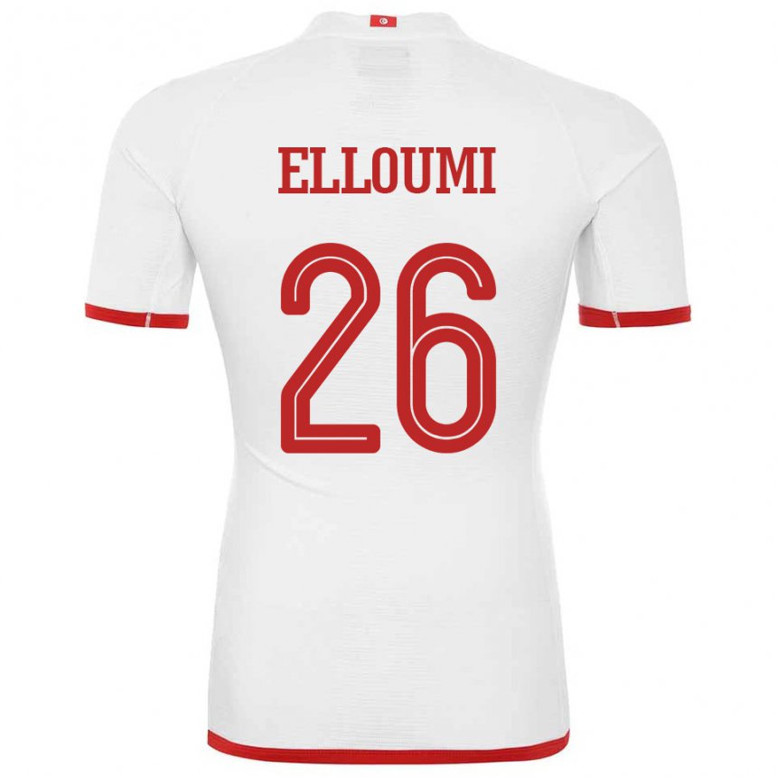 Enfant Maillot Tunisie Khalil Elloumi #26 Blanc Tenues Extérieur 22-24 T-shirt Belgique