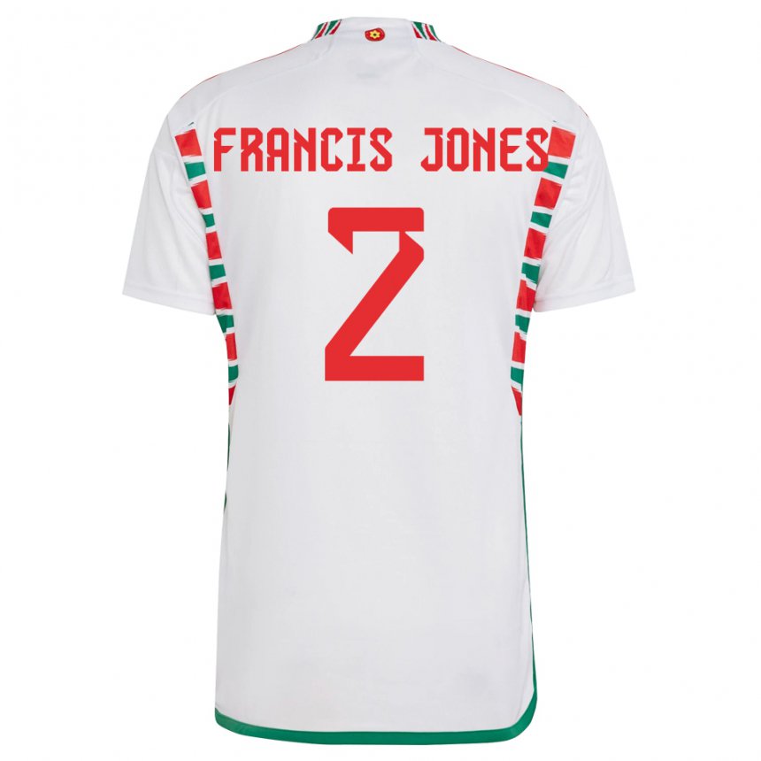 Kinder Walisische Maria Francis Jones #2 Weiß Auswärtstrikot Trikot 22-24 T-shirt Belgien