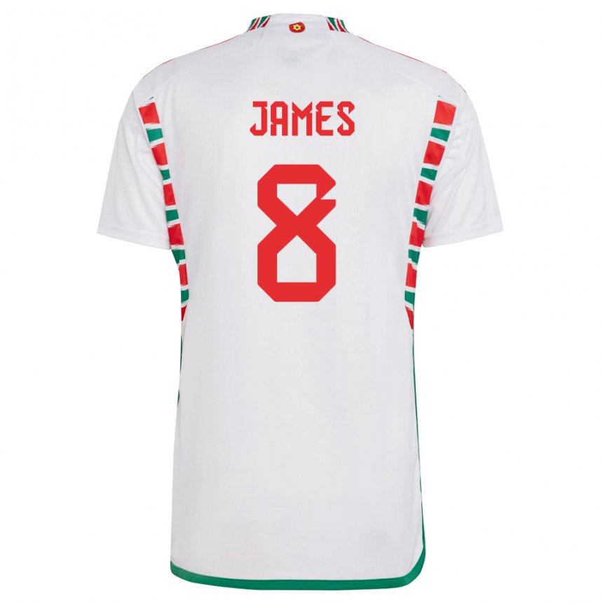Kinder Walisische Angharad James #8 Weiß Auswärtstrikot Trikot 22-24 T-shirt Belgien