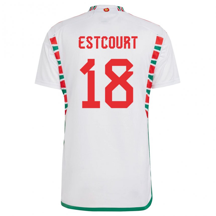 Kinder Walisische Charlie Estcourt #18 Weiß Auswärtstrikot Trikot 22-24 T-shirt Belgien