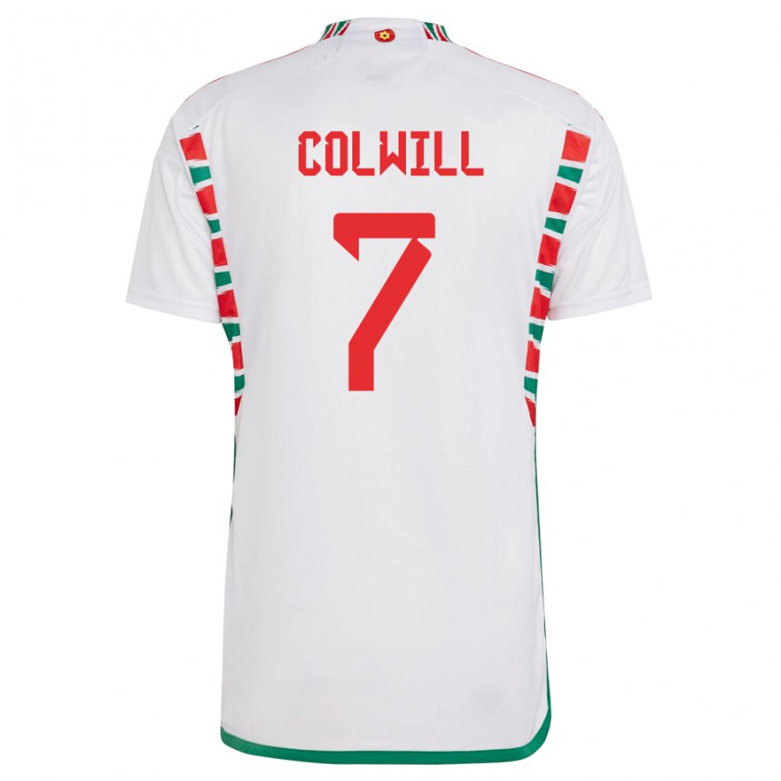 Kinder Walisische Joel Colwill #7 Weiß Auswärtstrikot Trikot 22-24 T-shirt Belgien