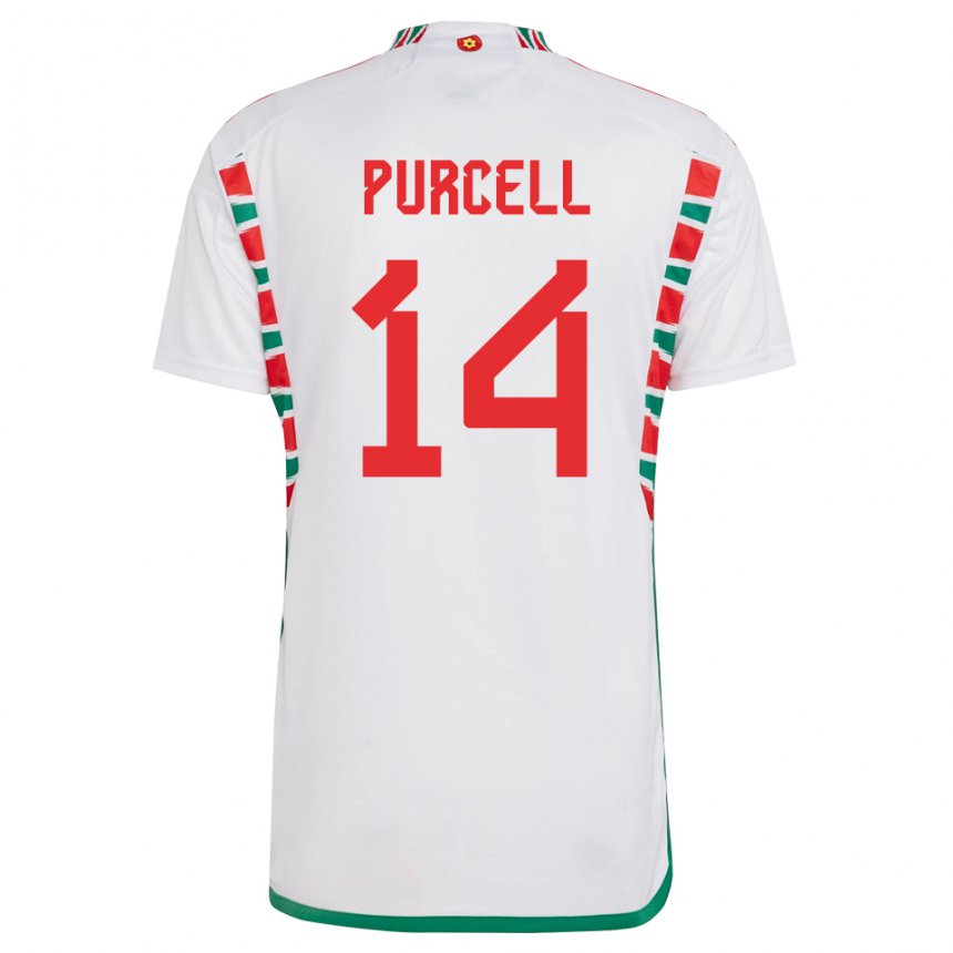Kinder Walisische Benjamin Purcell #14 Weiß Auswärtstrikot Trikot 22-24 T-shirt Belgien