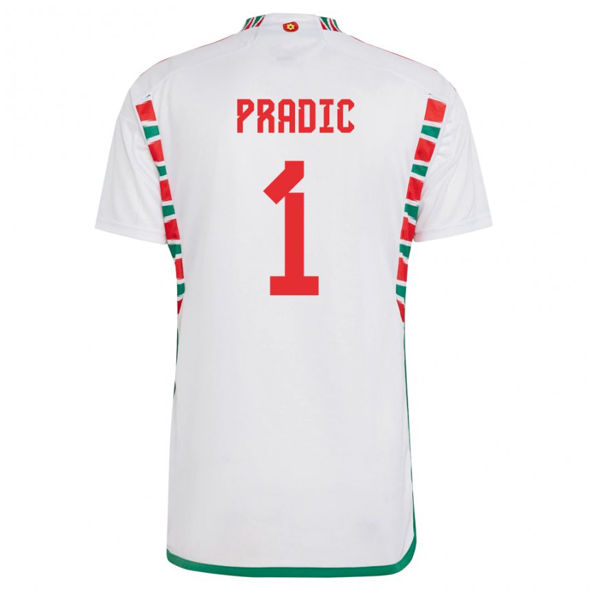 Kinder Walisische James Pradic #1 Weiß Auswärtstrikot Trikot 22-24 T-shirt Belgien
