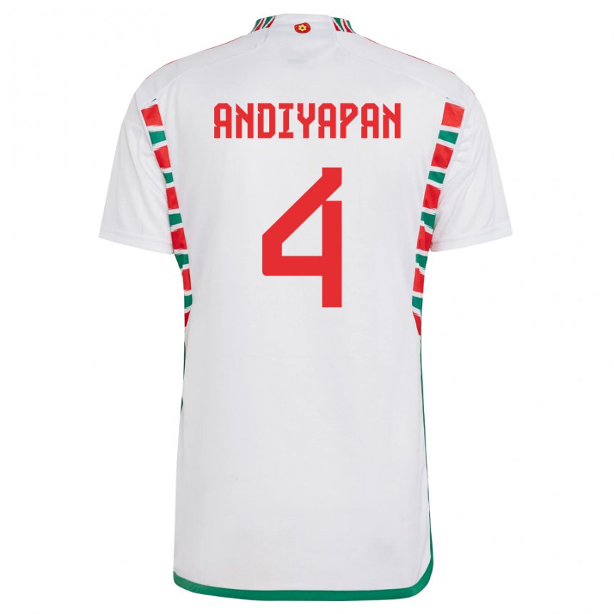 Kinder Walisische William Andiyapan #4 Weiß Auswärtstrikot Trikot 22-24 T-shirt Belgien