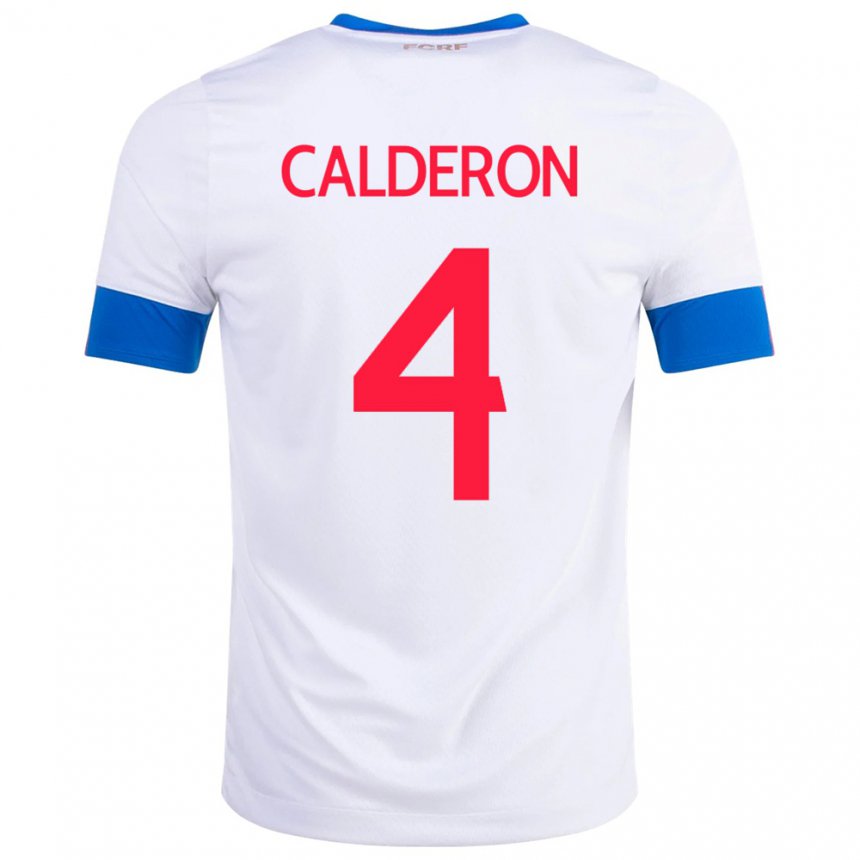 Kinder Costa-ricanische Brandon Calderon #4 Weiß Auswärtstrikot Trikot 22-24 T-shirt Belgien