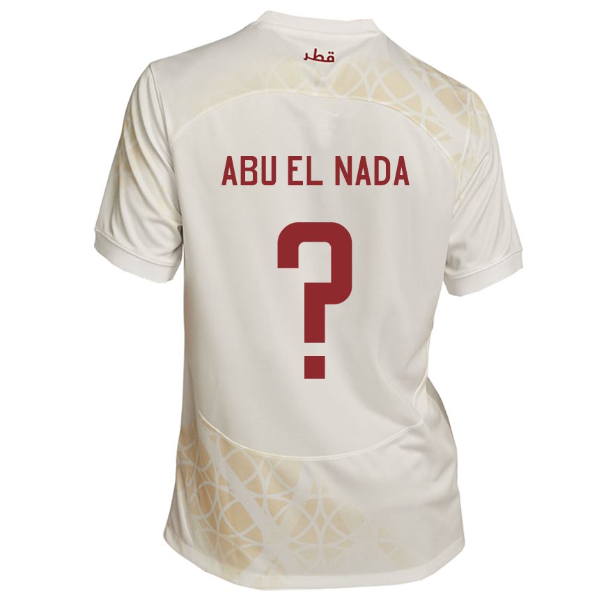 Kinder Katarische Mahmoud Abu El Nada #0 Goldbeige Auswärtstrikot Trikot 22-24 T-shirt Belgien
