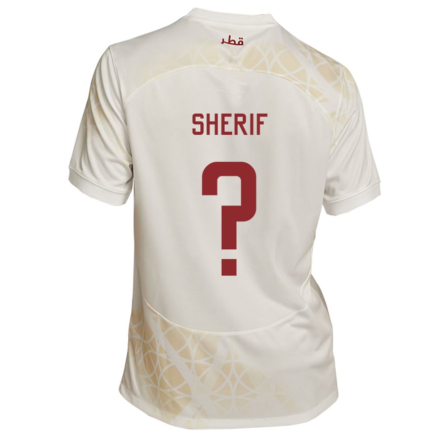 Kinder Katarische Marwan Sherif #0 Goldbeige Auswärtstrikot Trikot 22-24 T-shirt Belgien