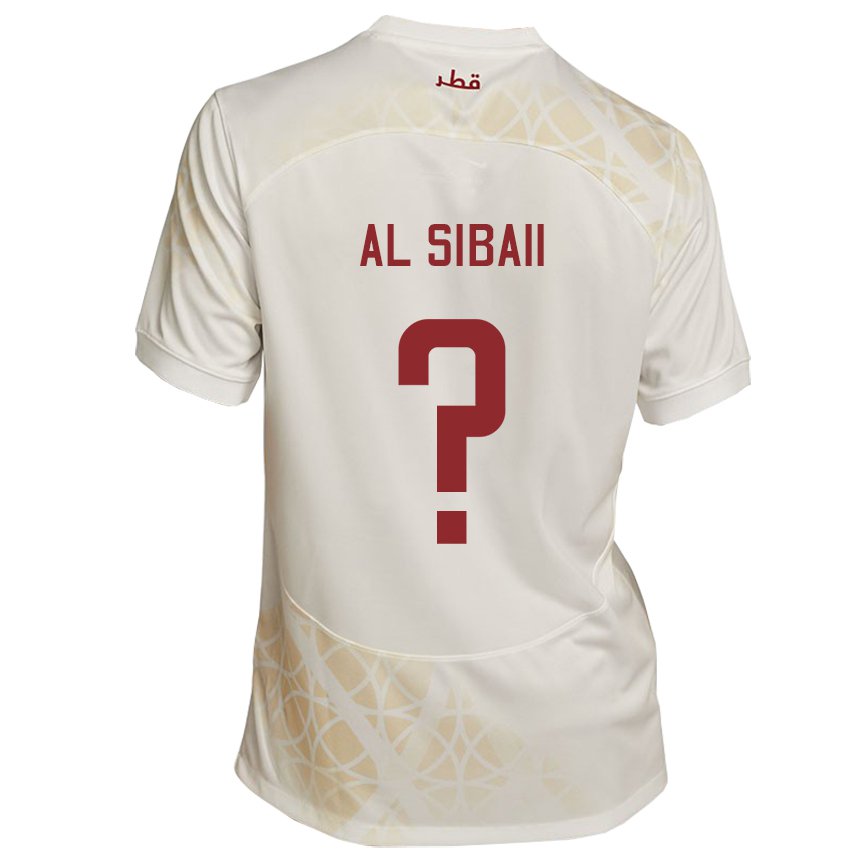 Enfant Maillot Qatar Ahmad Al Sibaii #0 Beige Doré Tenues Extérieur 22-24 T-shirt Belgique