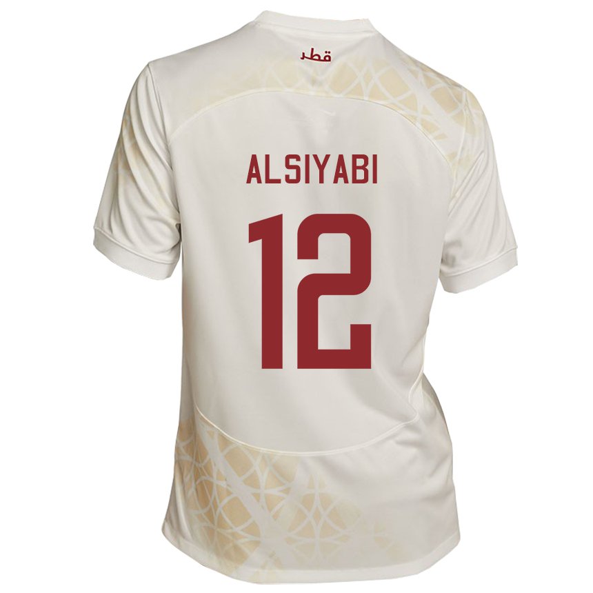 Kinder Katarische Shaima Alsiyabi #12 Goldbeige Auswärtstrikot Trikot 22-24 T-shirt Belgien