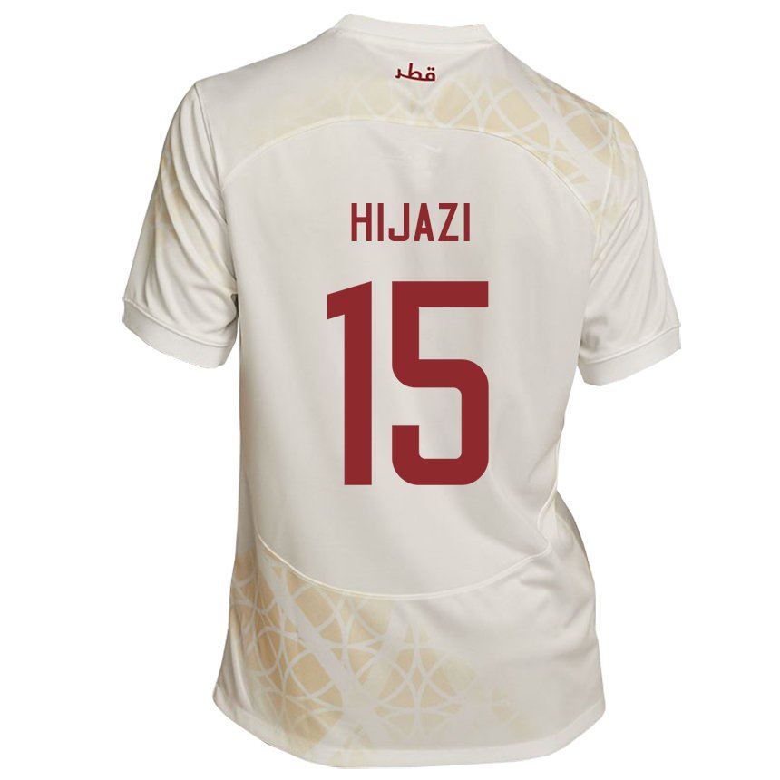 Kinder Katarische Asalet Hijazi #15 Goldbeige Auswärtstrikot Trikot 22-24 T-shirt Belgien
