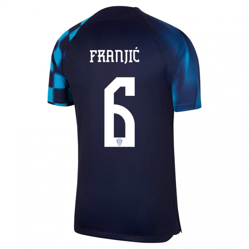 Kinder Kroatische Bartol Franjic #6 Dunkelblau Auswärtstrikot Trikot 22-24 T-shirt Belgien