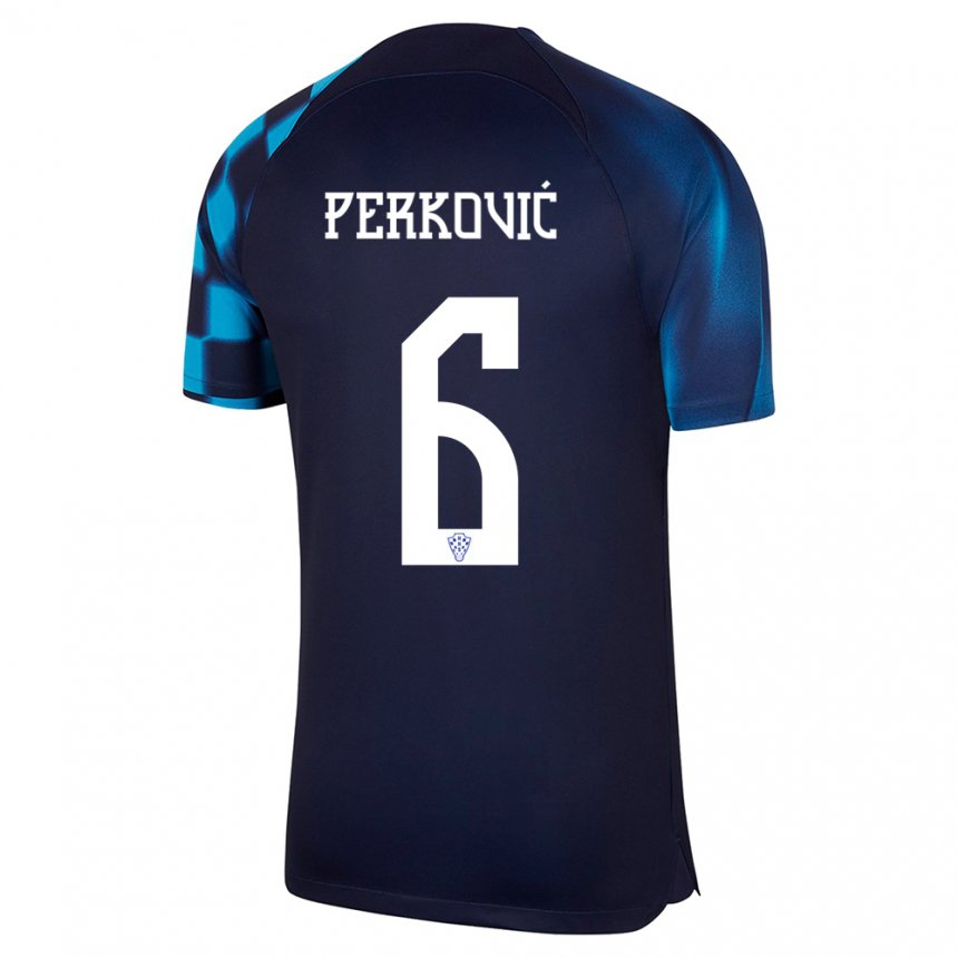 Kinder Kroatische Mauro Perkovic #6 Dunkelblau Auswärtstrikot Trikot 22-24 T-shirt Belgien