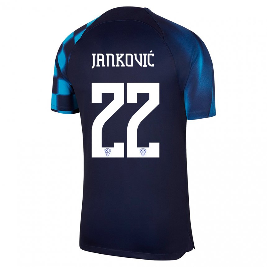 Kinder Kroatische Niko Jankovic #22 Dunkelblau Auswärtstrikot Trikot 22-24 T-shirt Belgien