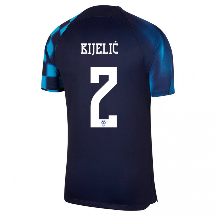 Kinder Kroatische Dario Bijelic #2 Dunkelblau Auswärtstrikot Trikot 22-24 T-shirt Belgien