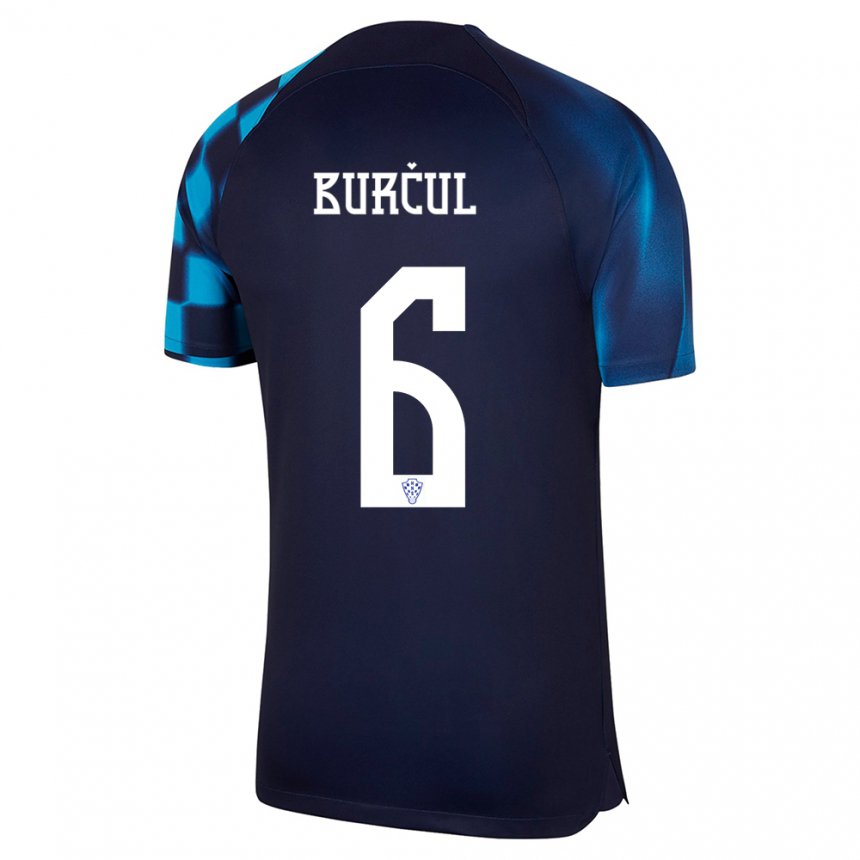 Kinder Kroatische Bruno Burcul #6 Dunkelblau Auswärtstrikot Trikot 22-24 T-shirt Belgien