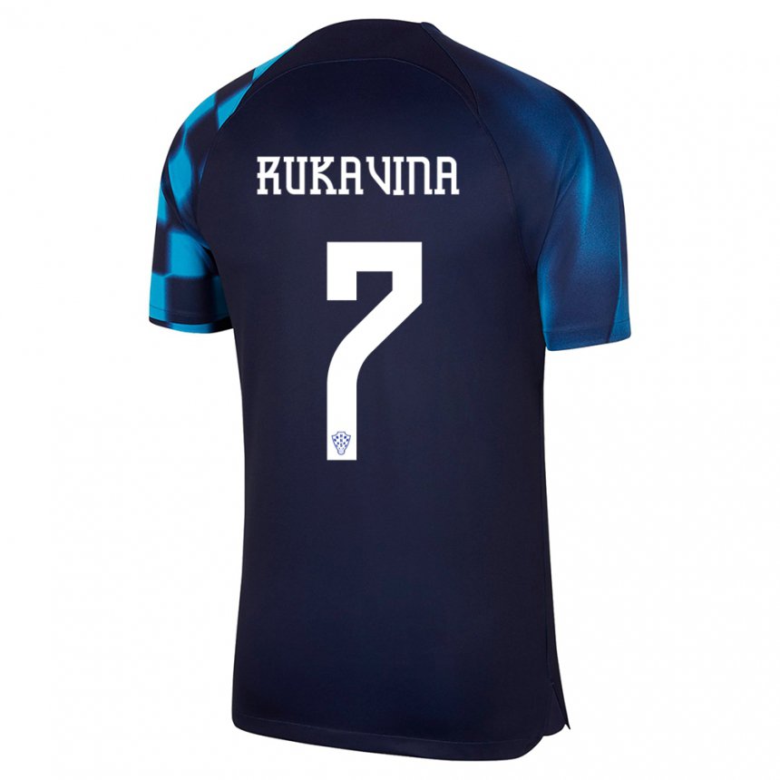 Kinder Kroatische Gabriel Rukavina #7 Dunkelblau Auswärtstrikot Trikot 22-24 T-shirt Belgien