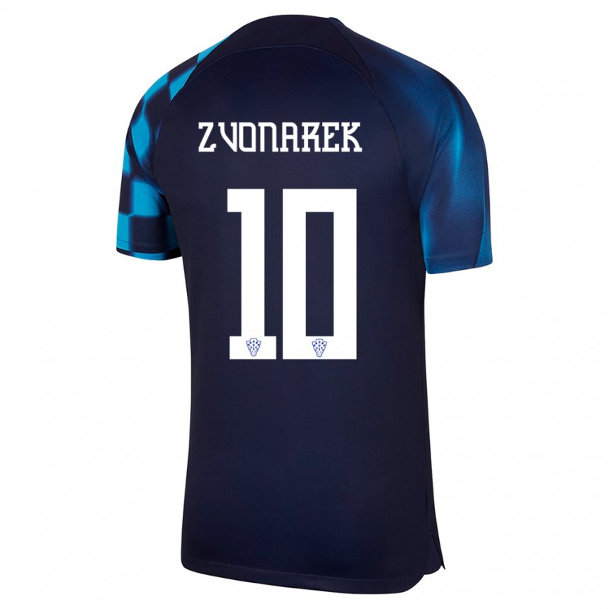 Kinder Kroatische Lovro Zvonarek #10 Dunkelblau Auswärtstrikot Trikot 22-24 T-shirt Belgien