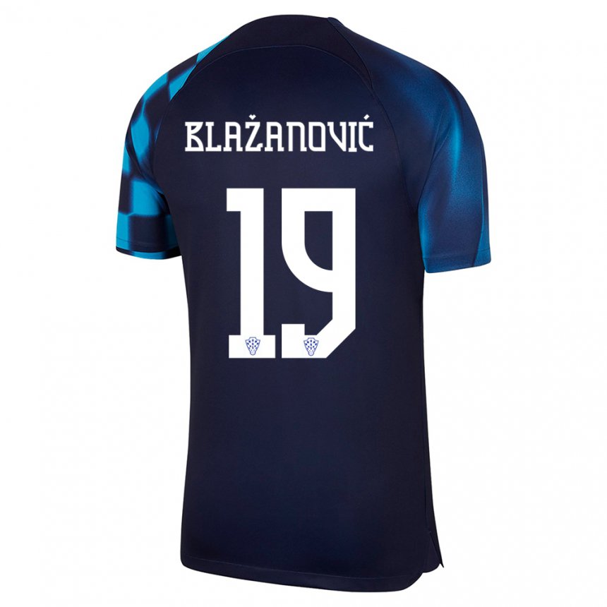 Kinder Kroatische Antonio Blazanovic #19 Dunkelblau Auswärtstrikot Trikot 22-24 T-shirt Belgien
