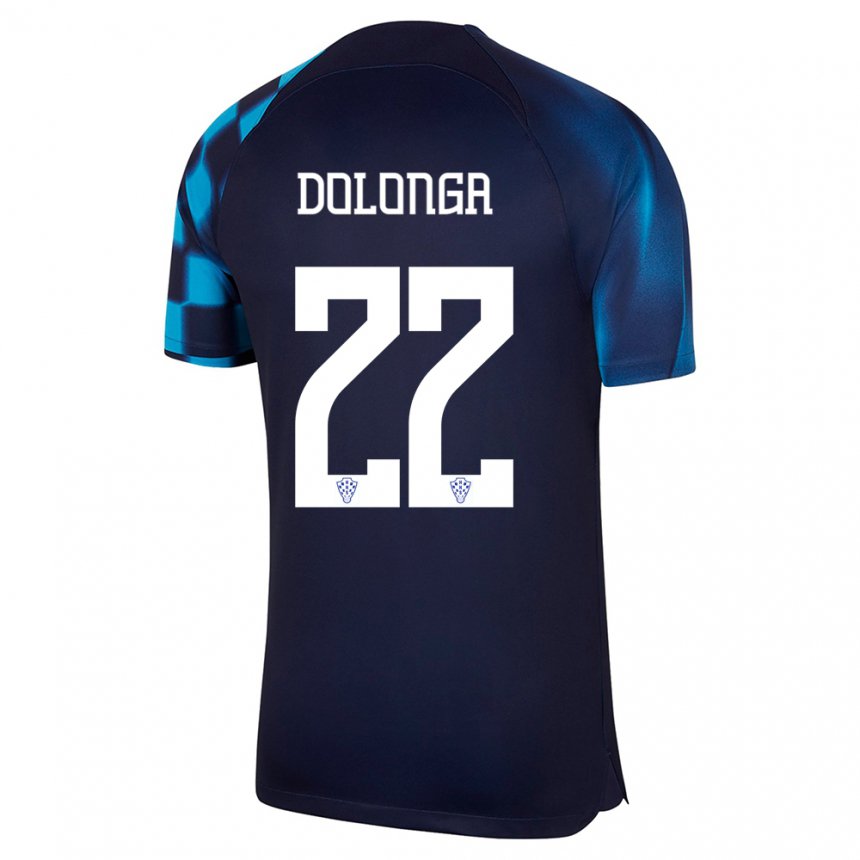 Kinder Kroatische Niko Dolonga #22 Dunkelblau Auswärtstrikot Trikot 22-24 T-shirt Belgien