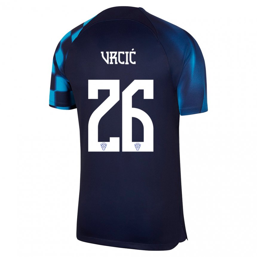 Kinder Kroatische Jere Vrcic #26 Dunkelblau Auswärtstrikot Trikot 22-24 T-shirt Belgien