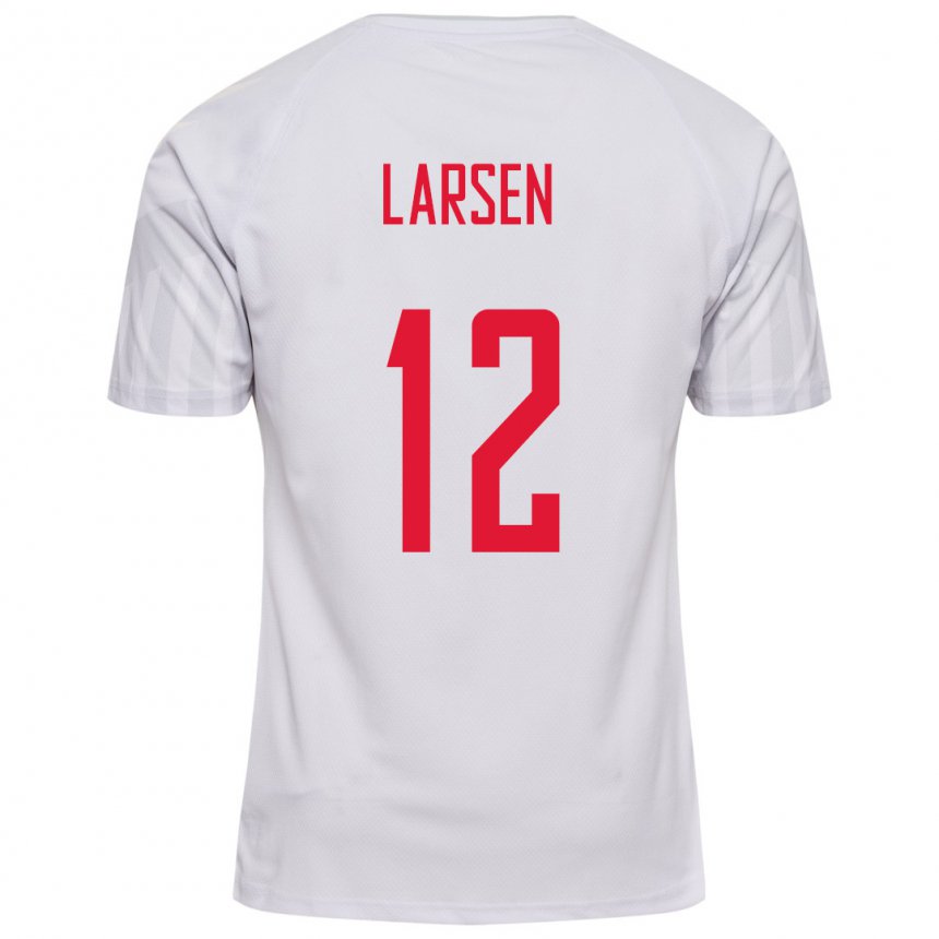 Kinder Dänische Stine Larsen #12 Weiß Auswärtstrikot Trikot 22-24 T-shirt Belgien