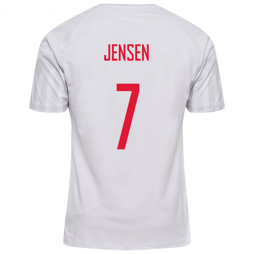 Enfant Maillot Danemark Victor Jensen #7 Blanc Tenues Extérieur 22-24 T-shirt Belgique