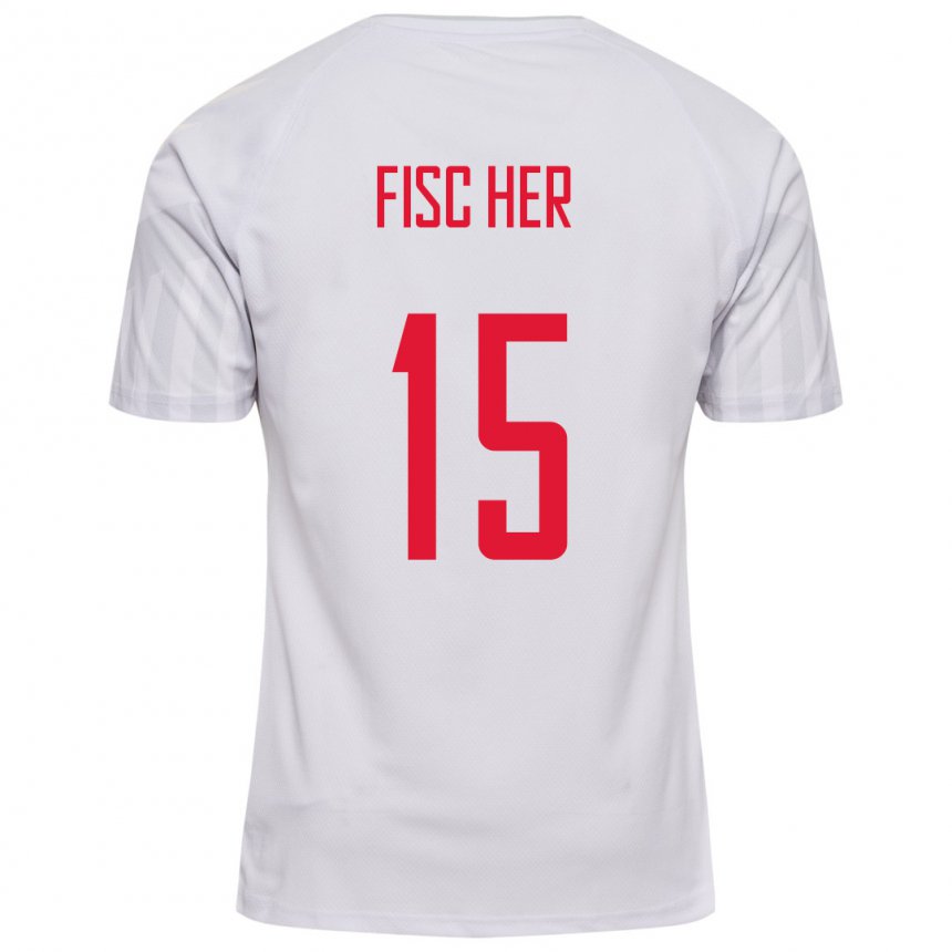 Kinder Dänische Mikkel Fischer #15 Weiß Auswärtstrikot Trikot 22-24 T-shirt Belgien