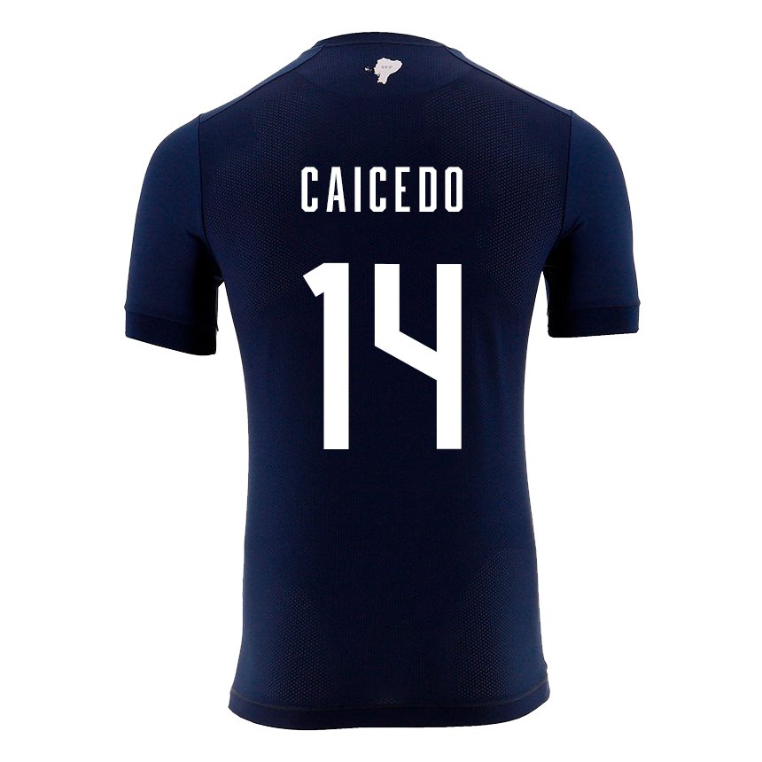 Kinder Ecuadorianische Carina Caicedo #14 Marineblau Auswärtstrikot Trikot 22-24 T-shirt Belgien