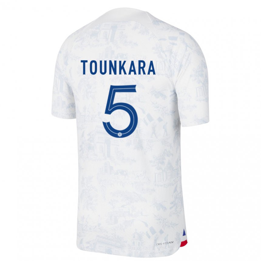 Kinder Französische Aissatou Tounkara #5 Weiß Blau Auswärtstrikot Trikot 22-24 T-shirt Belgien