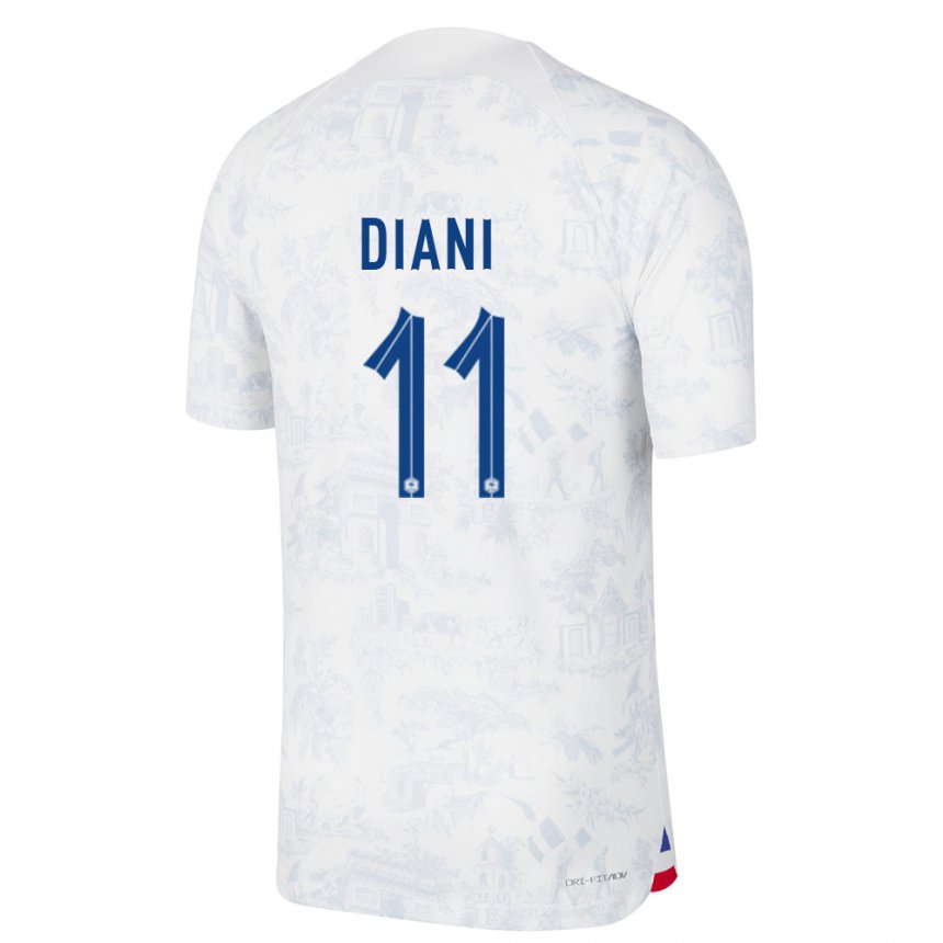 Kinder Französische Kadidiatou Diani #11 Weiß Blau Auswärtstrikot Trikot 22-24 T-shirt Belgien