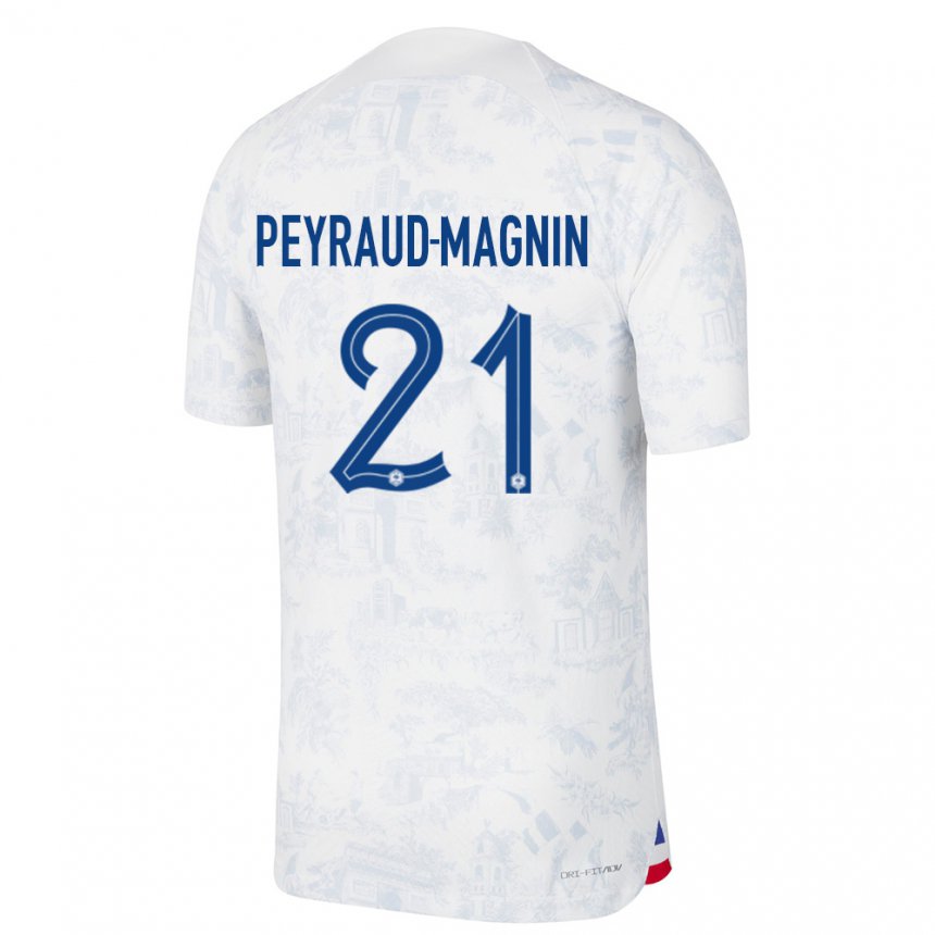 Kinder Französische Pauline Peyraud Magnin #21 Weiß Blau Auswärtstrikot Trikot 22-24 T-shirt Belgien