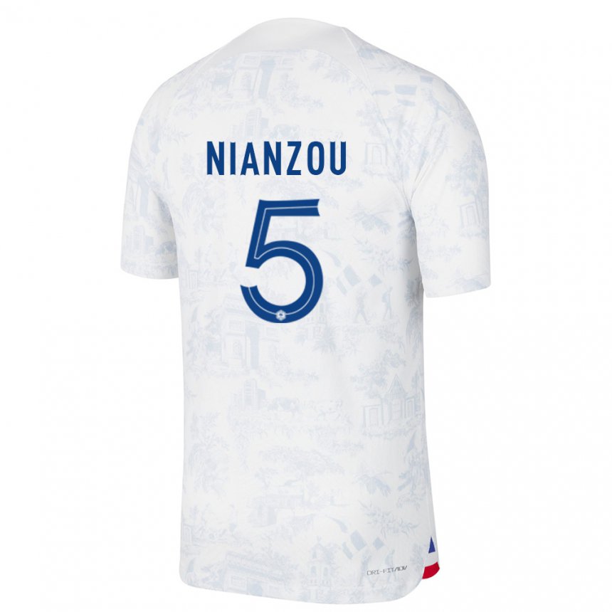 Kinder Französische Tanguy Nianzou #5 Weiß Blau Auswärtstrikot Trikot 22-24 T-shirt Belgien
