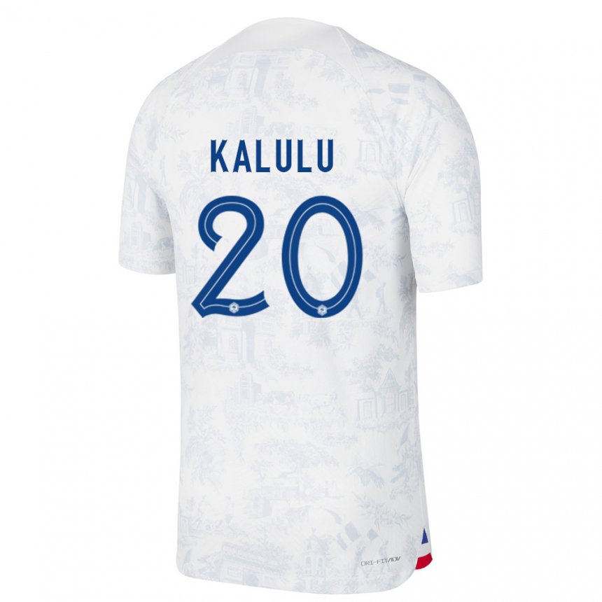 Kinder Französische Pierre Kalulu #20 Weiß Blau Auswärtstrikot Trikot 22-24 T-shirt Belgien