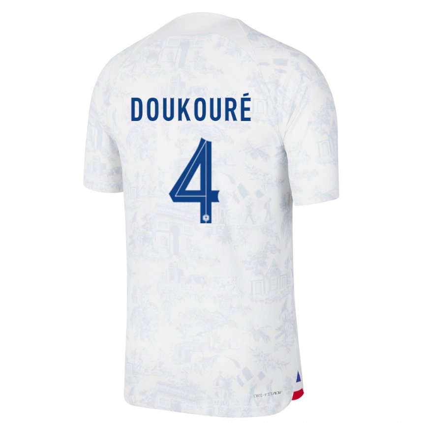 Kinder Französische Ismael Doukoure #4 Weiß Blau Auswärtstrikot Trikot 22-24 T-shirt Belgien