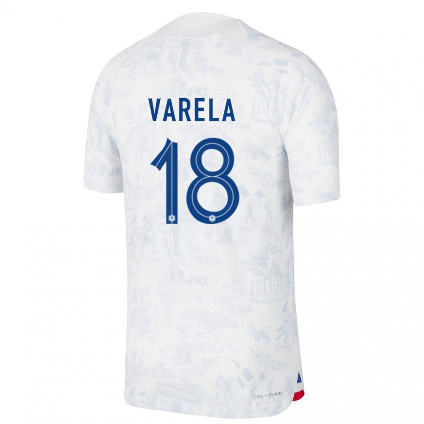 Kinder Französische Jordan Varela #18 Weiß Blau Auswärtstrikot Trikot 22-24 T-shirt Belgien