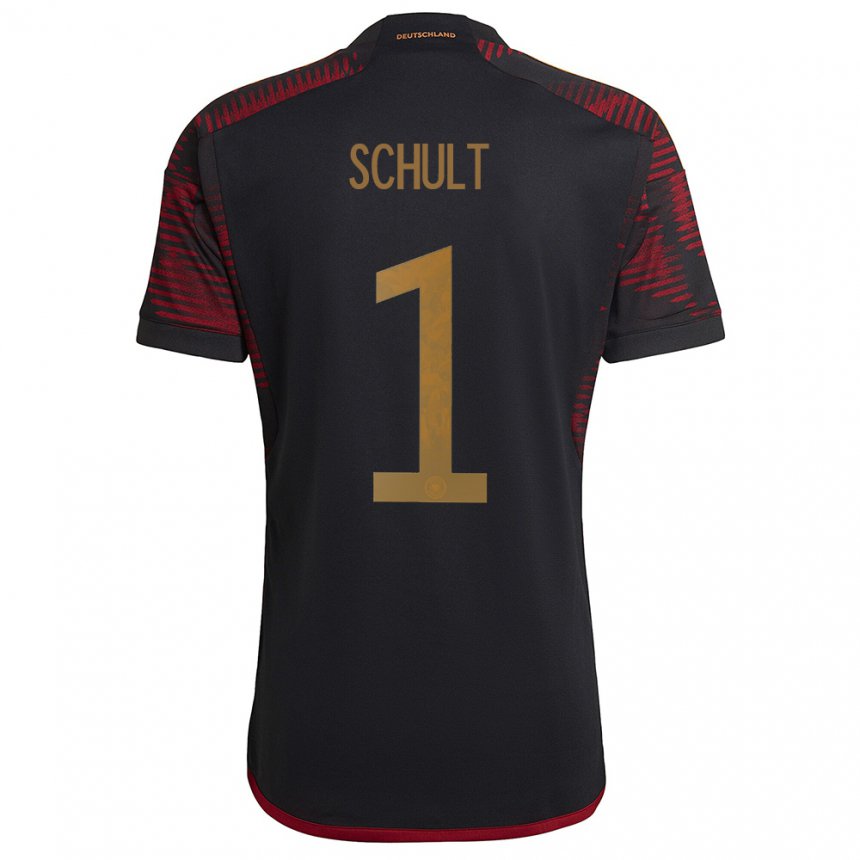 Kinder Deutsche Almuth Schult #1 Schwarz Kastanienbraun Auswärtstrikot Trikot 22-24 T-shirt Belgien
