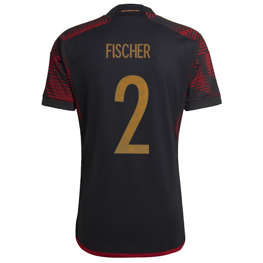 Kinder Deutsche Kilian Fischer #2 Schwarz Kastanienbraun Auswärtstrikot Trikot 22-24 T-shirt Belgien