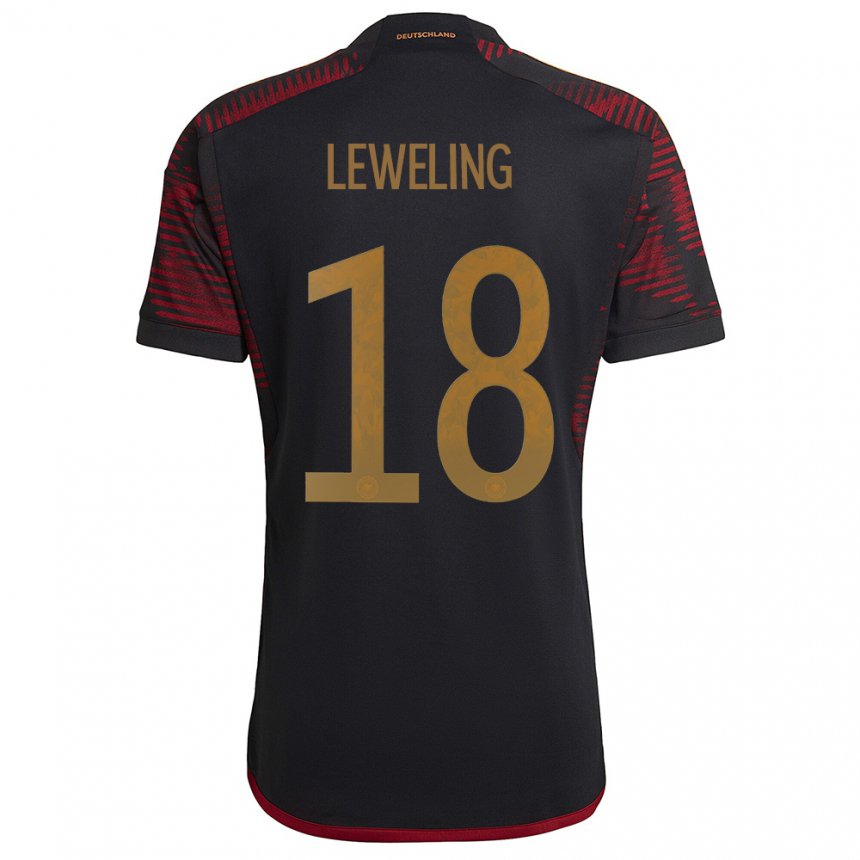 Kinder Deutsche Jamie Leweling #18 Schwarz Kastanienbraun Auswärtstrikot Trikot 22-24 T-shirt Belgien
