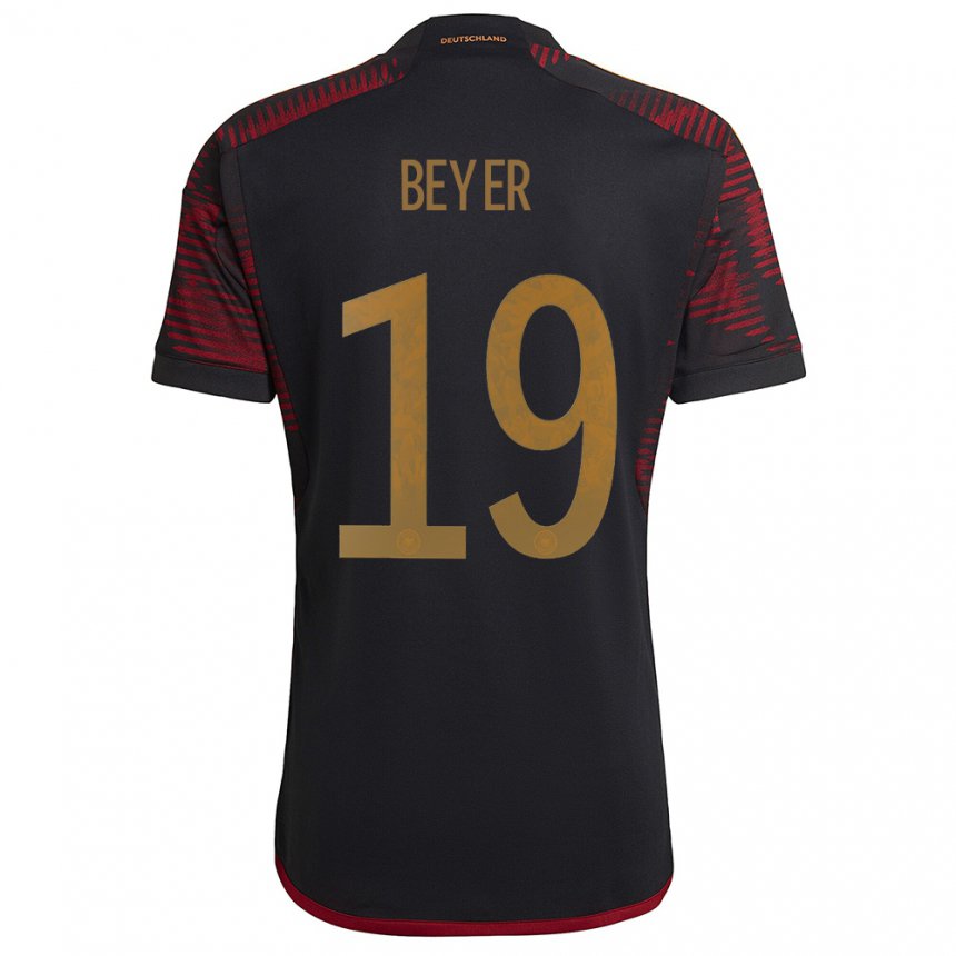 Kinder Deutsche Jordan Beyer #19 Schwarz Kastanienbraun Auswärtstrikot Trikot 22-24 T-shirt Belgien
