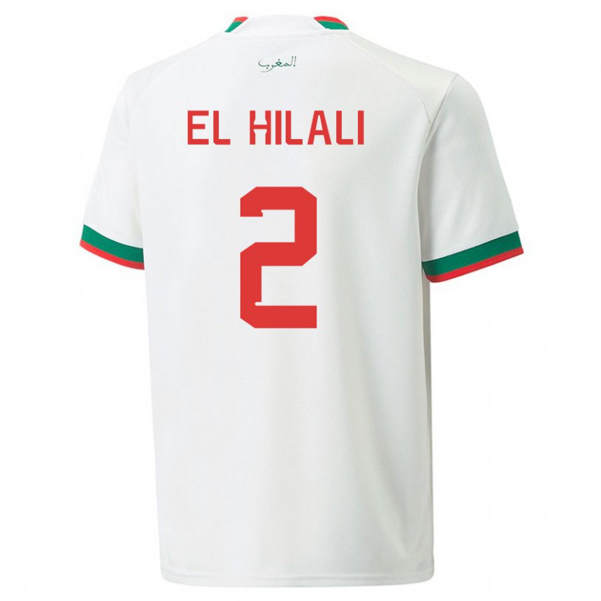 Enfant Maillot Maroc Omar El Hilali #2 Blanc Tenues Extérieur 22-24 T-shirt Belgique