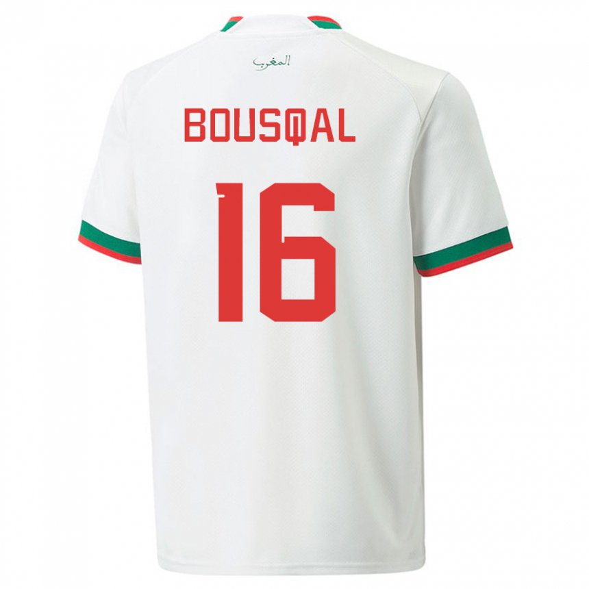 Enfant Maillot Maroc Hamza Bousqal #16 Blanc Tenues Extérieur 22-24 T-shirt Belgique