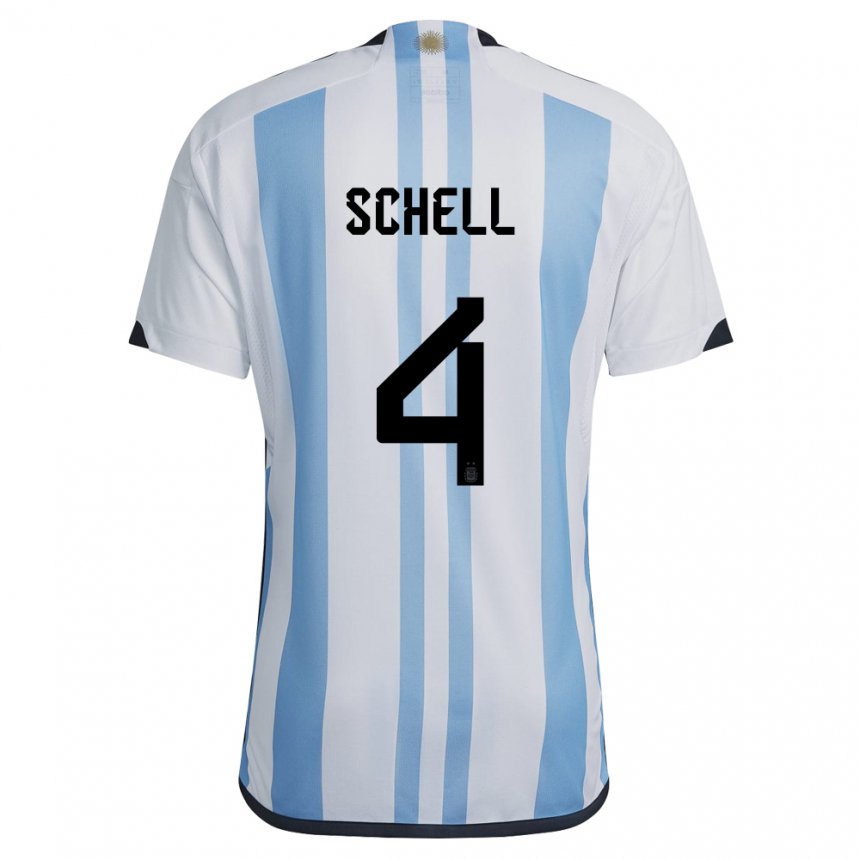 Homme Maillot Argentine Sofia Schell #4 Blanc Bleu Ciel Tenues Domicile 22-24 T-shirt Belgique