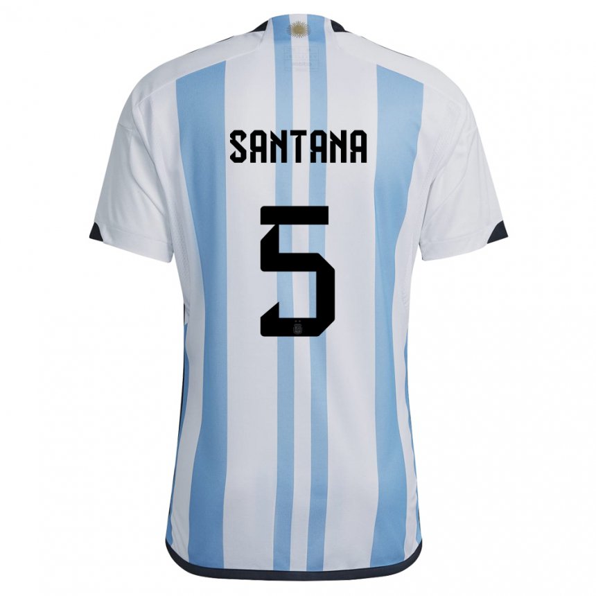 Herren Argentinische Vanesa Santana #5 Weiß Himmelblau Heimtrikot Trikot 22-24 T-shirt Belgien