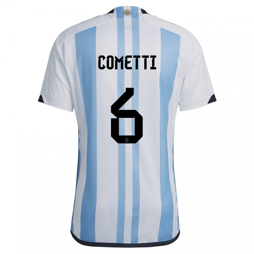Herren Argentinische Aldana Cometti #6 Weiß Himmelblau Heimtrikot Trikot 22-24 T-shirt Belgien