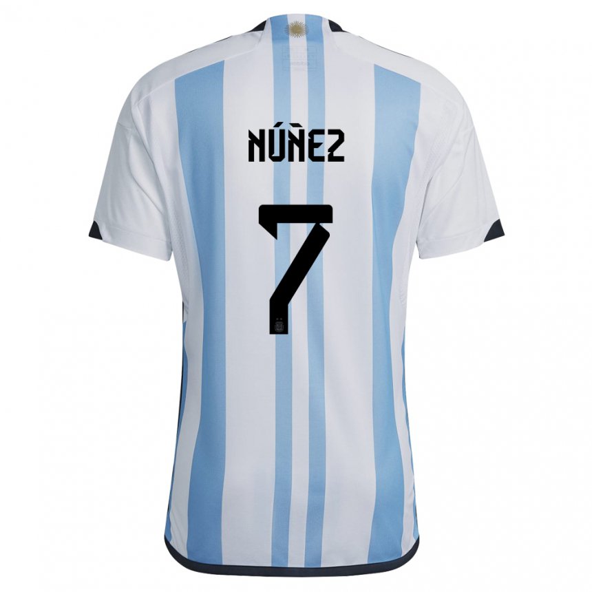 Herren Argentinische Romina Nunez #7 Weiß Himmelblau Heimtrikot Trikot 22-24 T-shirt Belgien