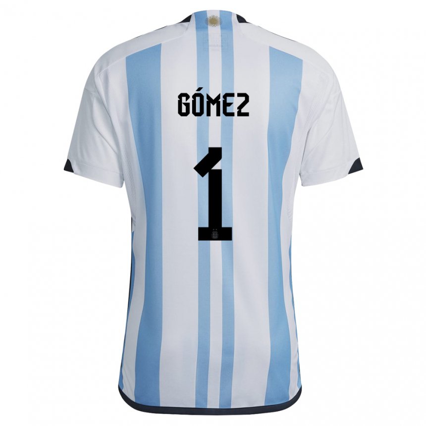Herren Argentinische Francisco Gomez #1 Weiß Himmelblau Heimtrikot Trikot 22-24 T-shirt Belgien