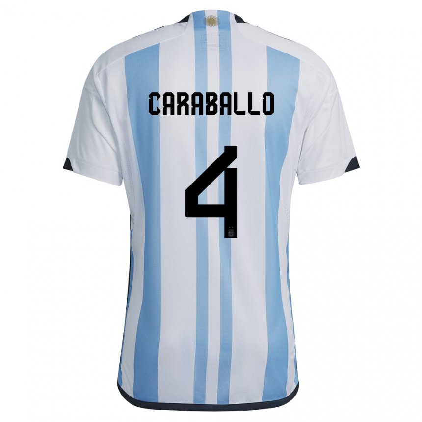 Herren Argentinische Brian Caraballo #4 Weiß Himmelblau Heimtrikot Trikot 22-24 T-shirt Belgien