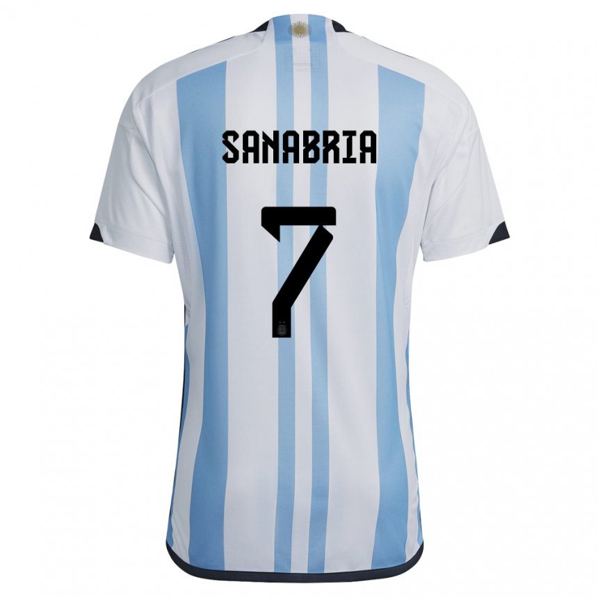 Herren Argentinische Mateo Sanabria #7 Weiß Himmelblau Heimtrikot Trikot 22-24 T-shirt Belgien