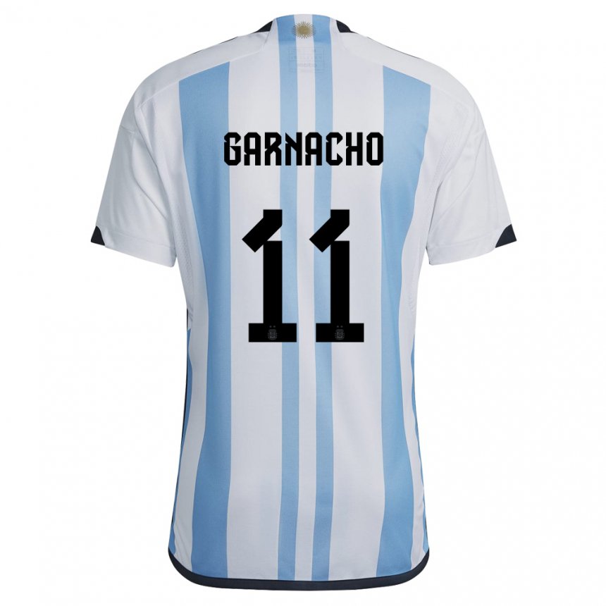 Herren Argentinische Alejandro Garnacho #11 Weiß Himmelblau Heimtrikot Trikot 22-24 T-shirt Belgien